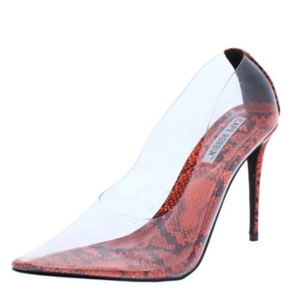 Orange Clear Lucite Perspex Clear Stiletto Heels